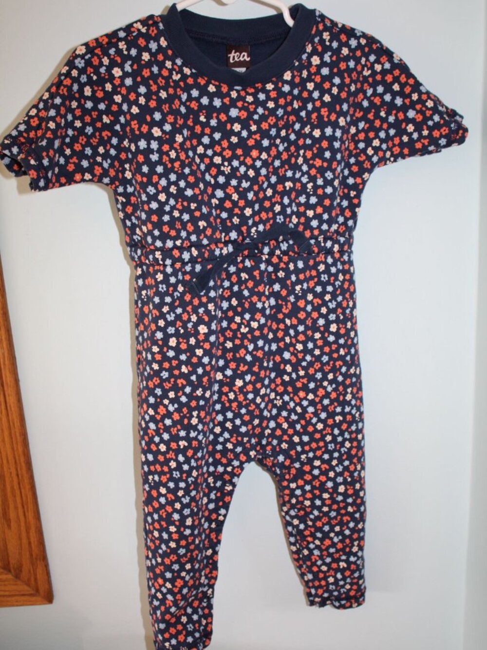 TEA COLLECTION 18-24 months Blue Floral Short Sleeve Romper Jumpsuit
